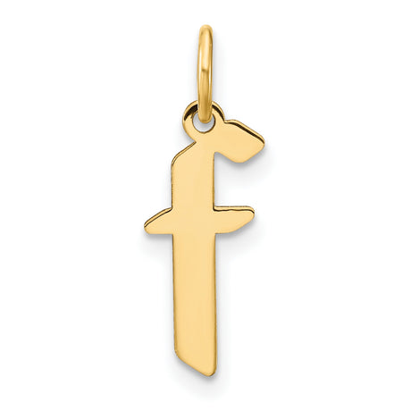 14k Yellow Gold Lowercase F Initial Pendant Charm, Polished Finish, Modern Letter Jewelry for Women