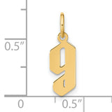 14k Yellow Gold Number 9 Pendant, Gothic Old English Style Charm for Men or Women