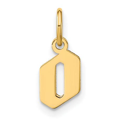 14k Yellow Gold Number 0 Pendant Charm, Polished Minimalist Design for Women or Unisex Wear