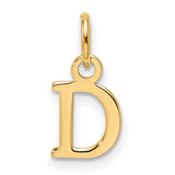 14k Yellow Gold Initial D Pendant Charm, Block Letter Monogram Design for Women or Unisex
