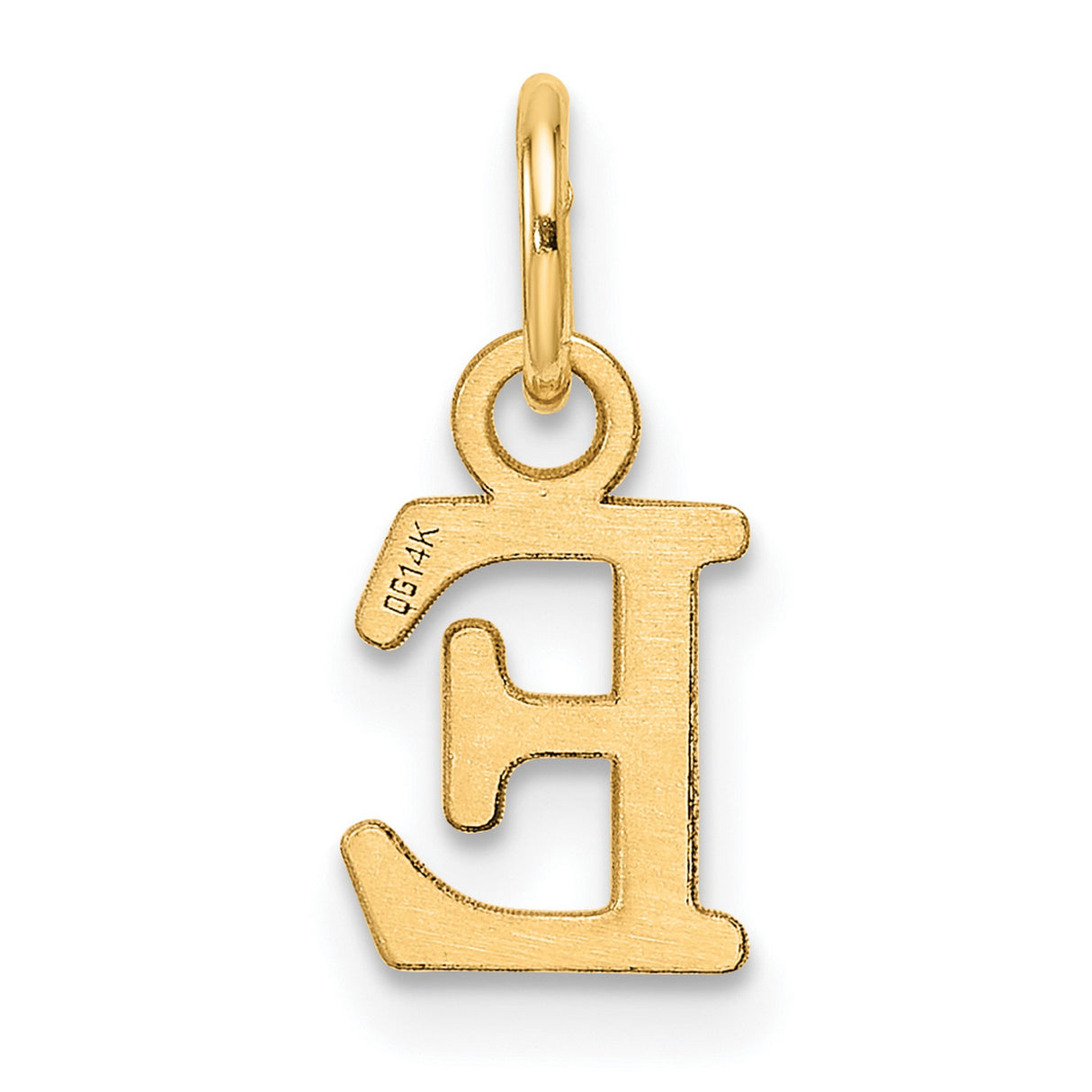 14k Yellow Gold Letter E Pendant Charm, Polished Block Initial Jewelry for Women or Unisex
