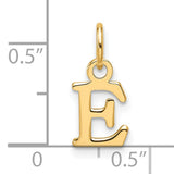14k Yellow Gold Letter E Pendant Charm, Polished Block Initial Jewelry for Women or Unisex