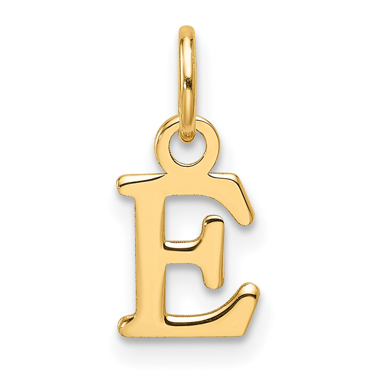 14k Yellow Gold Letter E Pendant Charm, Polished Block Initial Jewelry for Women or Unisex