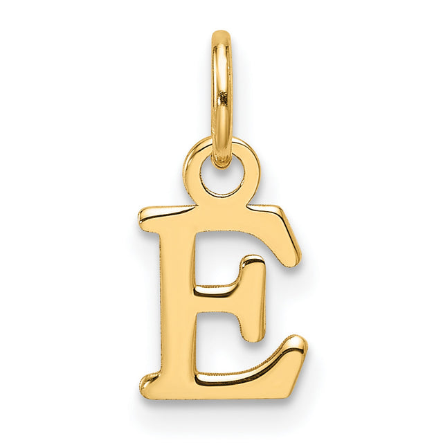 14k Yellow Gold Letter E Pendant Charm, Polished Block Initial Jewelry for Women or Unisex