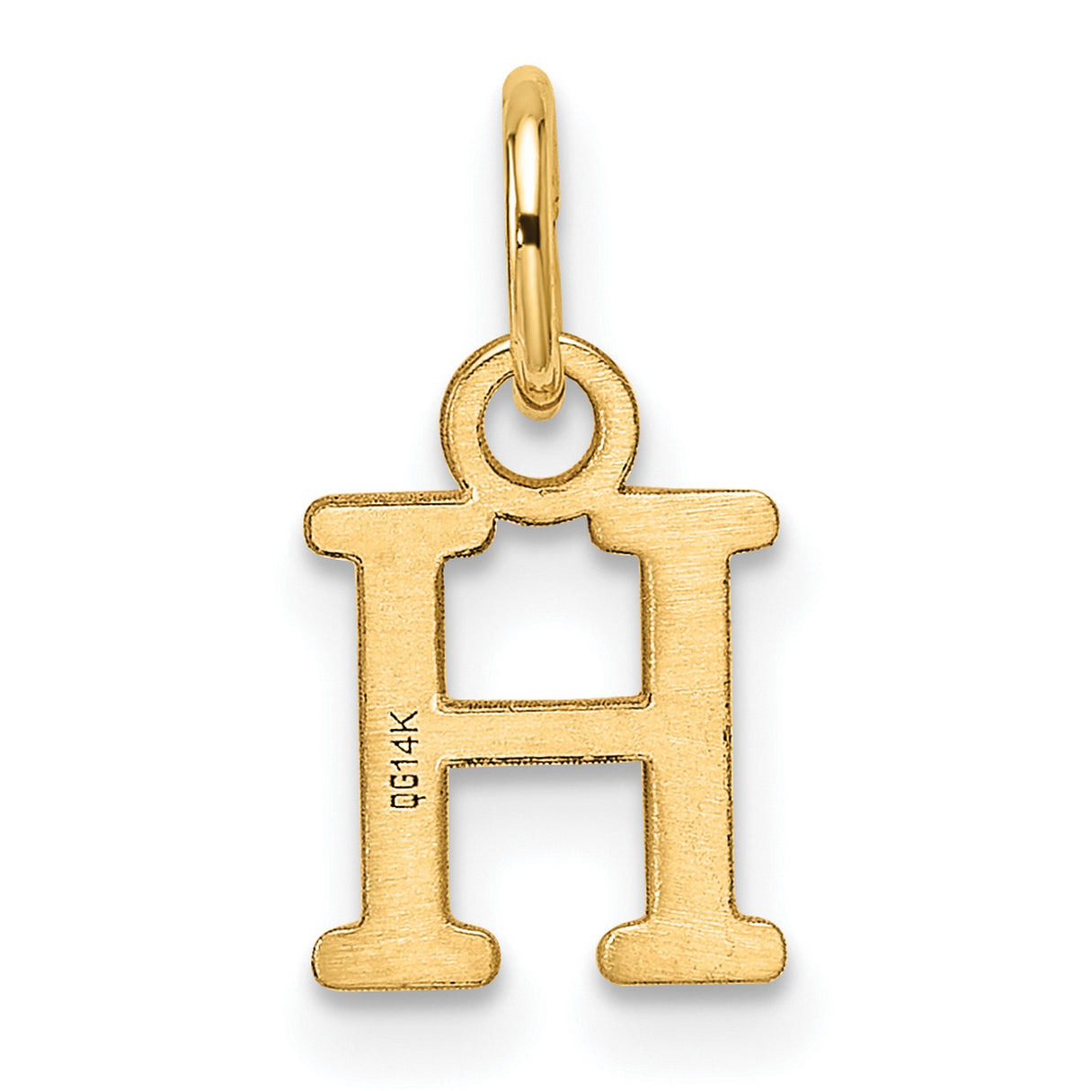 14k Yellow Gold Letter H Pendant, Polished Finish Serif Initial Charm, Unisex Monogram Jewelry