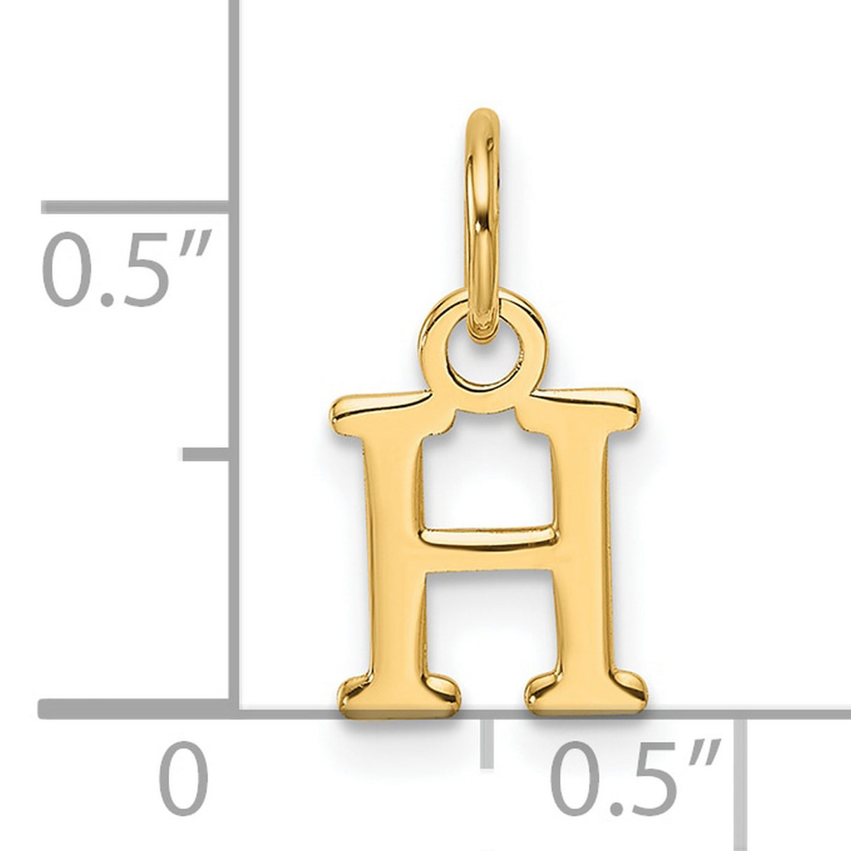 14k Yellow Gold Letter H Pendant, Polished Finish Serif Initial Charm, Unisex Monogram Jewelry