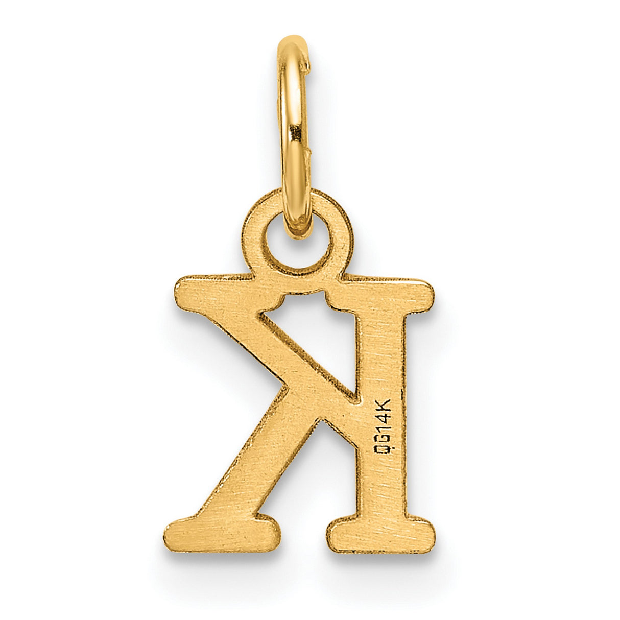 14k Yellow Gold Letter K Pendant, Polished Block Initial Charm for Women or Unisex Wear