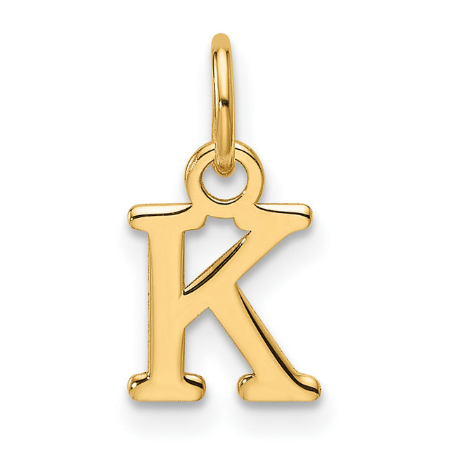 14k Yellow Gold Letter K Pendant, Polished Block Initial Charm for Women or Unisex Wear