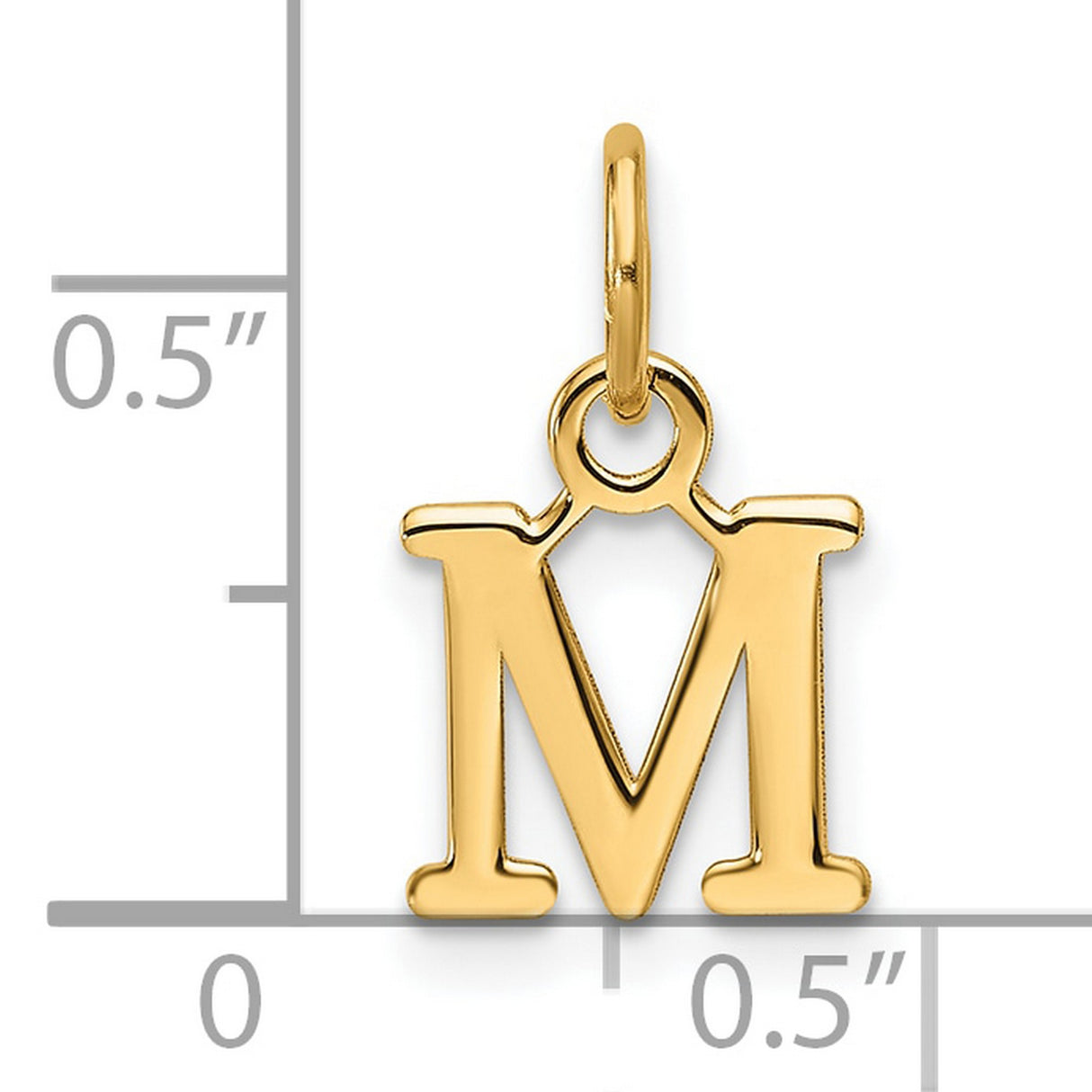 14k Yellow Gold Initial M Pendant Charm, Polished Block Letter Monogram for Women or Unisex