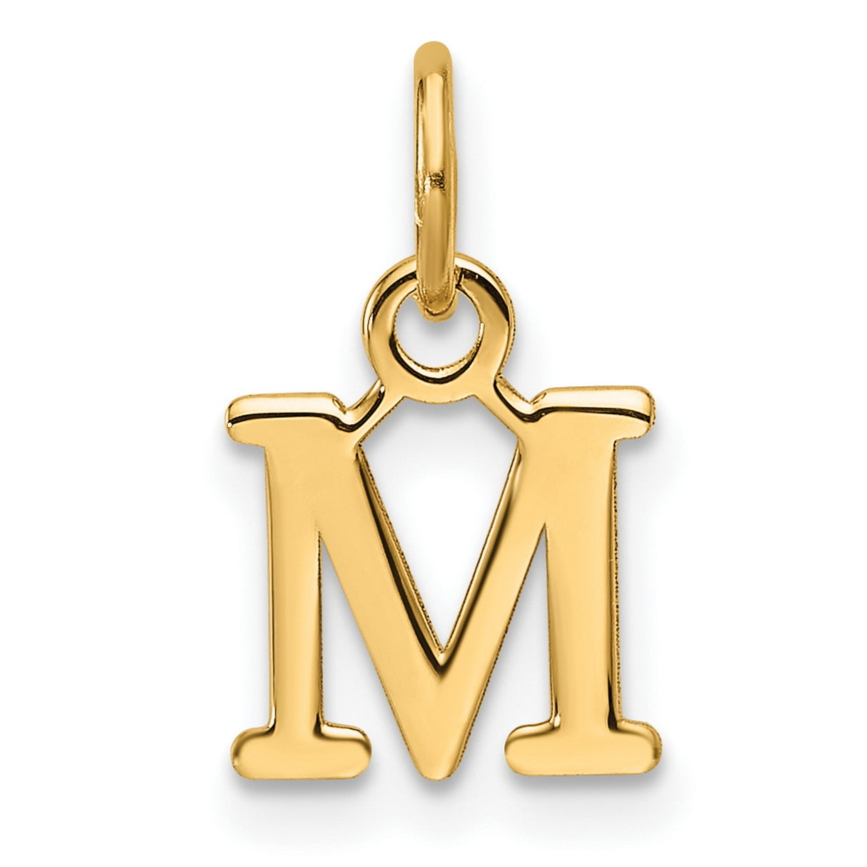 14k Yellow Gold Initial M Pendant Charm, Polished Block Letter Monogram for Women or Unisex