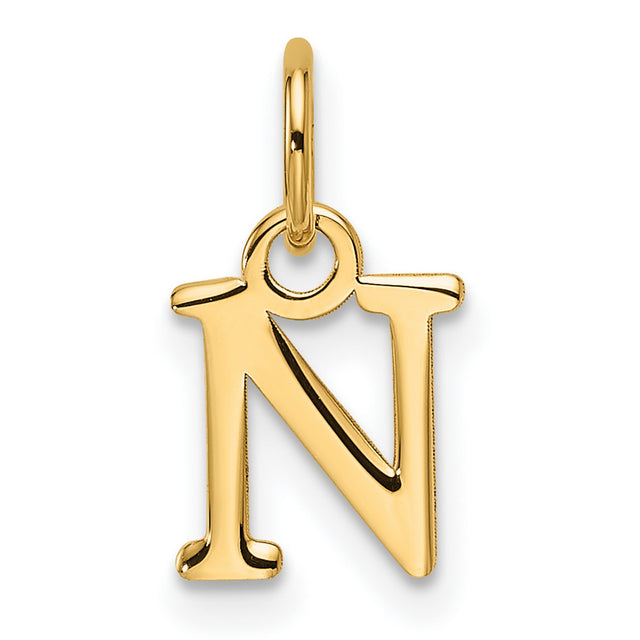 14k Yellow Gold Letter N Pendant Charm, Block Font Initial, Polished Monogram Jewelry for Women or Unisex