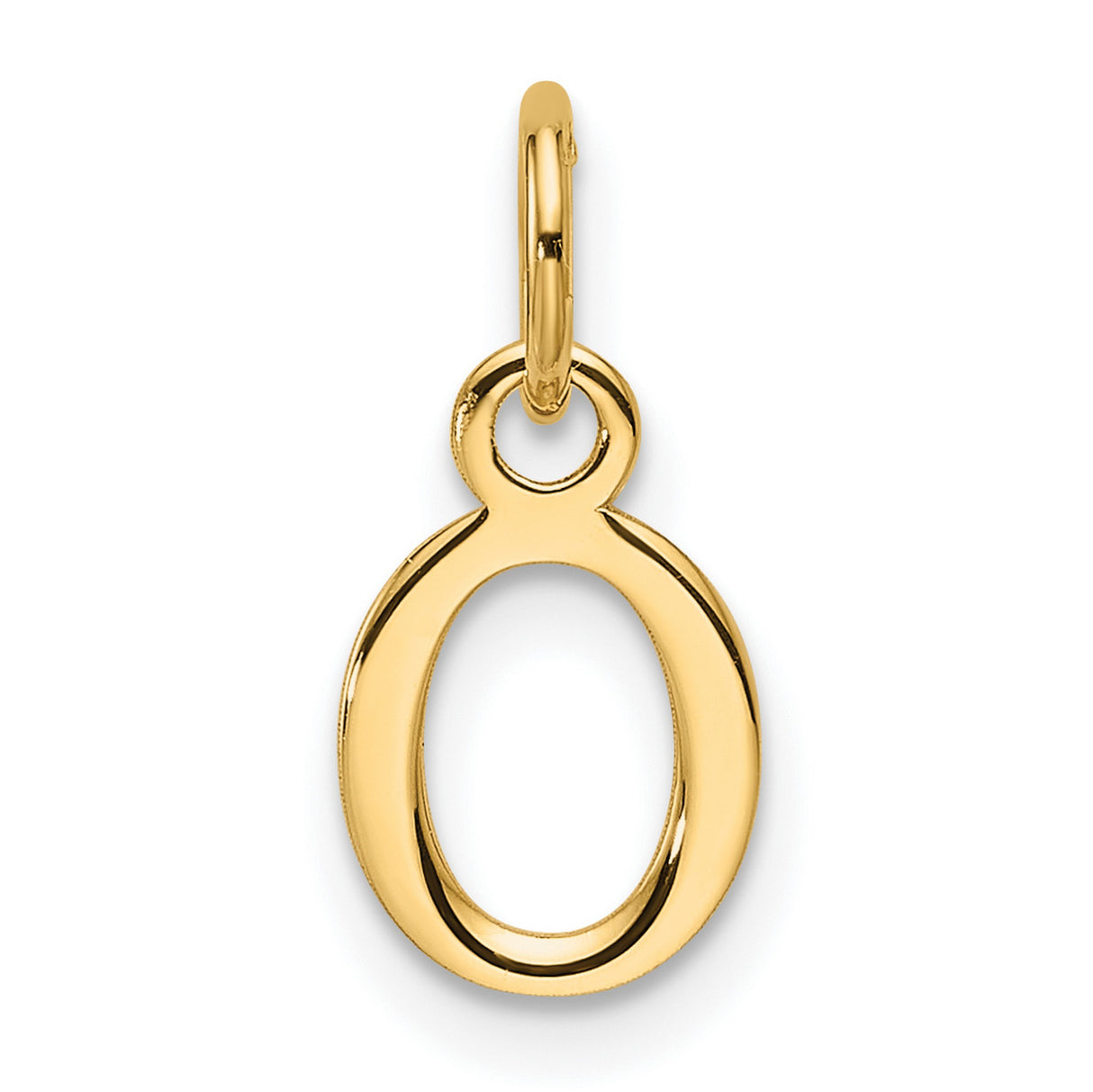 14k Yellow Gold Number Zero Pendant Charm, Polished Open Cut Design, Classic Style