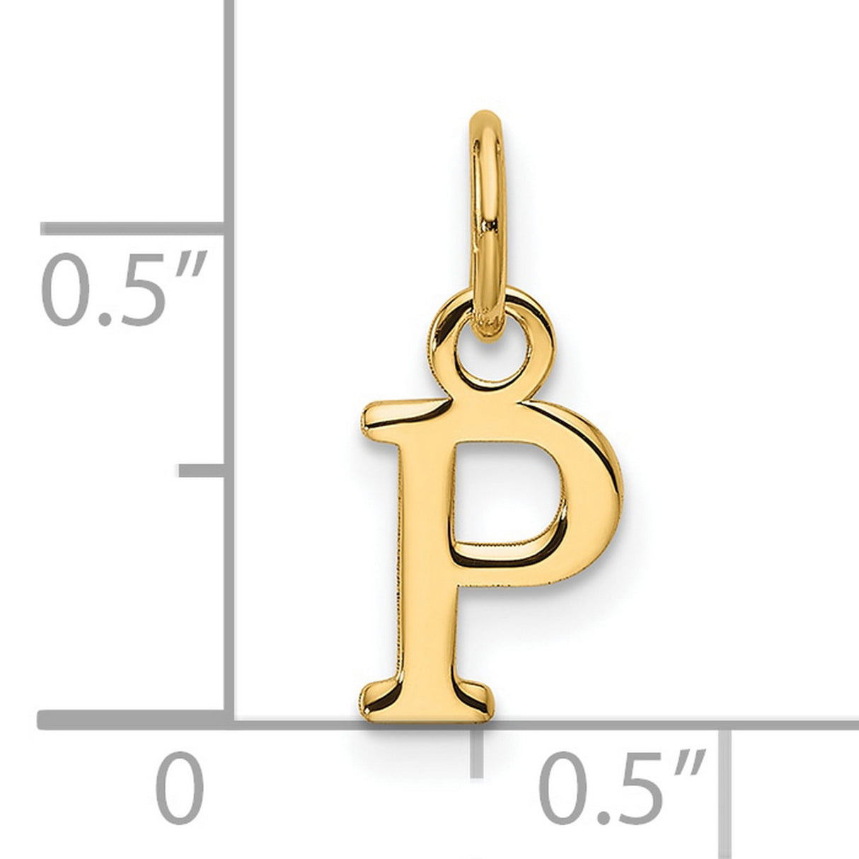 14k Yellow Gold Initial P Pendant Charm, Polished Block Letter Design for Women or Unisex Wearers