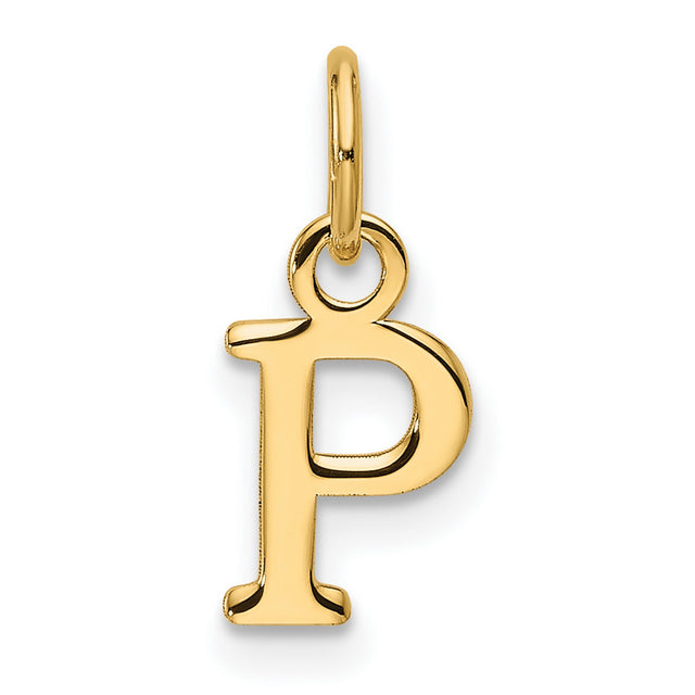 14k Yellow Gold Initial P Pendant Charm, Polished Block Letter Design for Women or Unisex Wearers