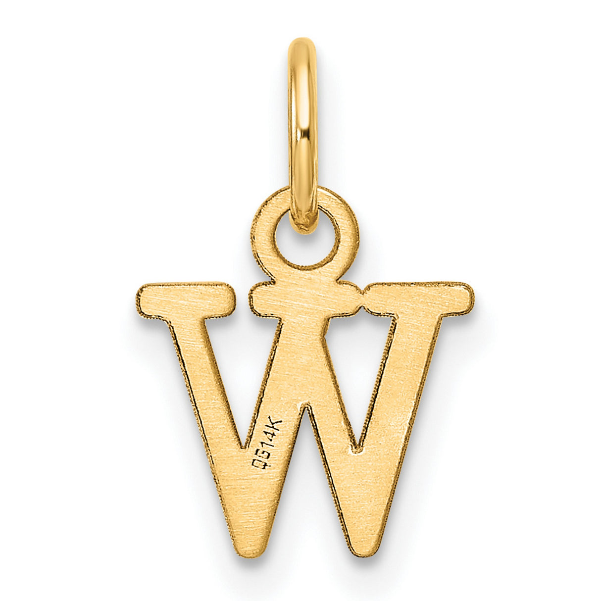14k Yellow Gold Initial W Pendant, Block Letter Charm in Polished Real Gold for Women or Unisex