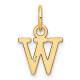 14k Yellow Gold Initial W Pendant, Block Letter Charm in Polished Real Gold for Women or Unisex