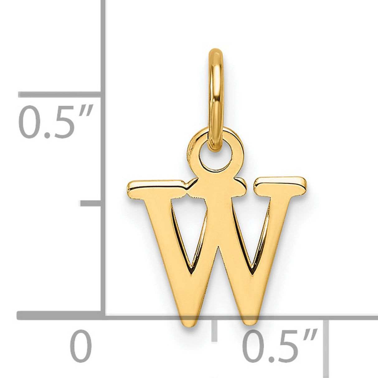 14k Yellow Gold Initial W Pendant, Block Letter Charm in Polished Real Gold for Women or Unisex