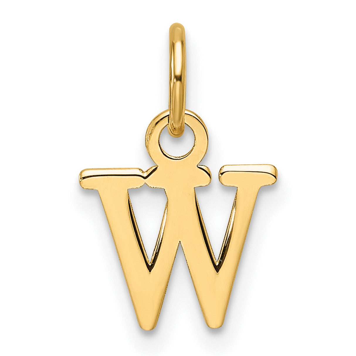 14k Yellow Gold Initial W Pendant, Block Letter Charm in Polished Real Gold for Women or Unisex