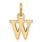 14k Yellow Gold Initial W Pendant, Block Letter Charm in Polished Real Gold for Women or Unisex