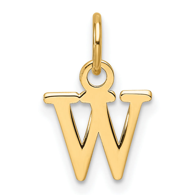 14k Yellow Gold Initial W Pendant, Block Letter Charm in Polished Real Gold for Women or Unisex