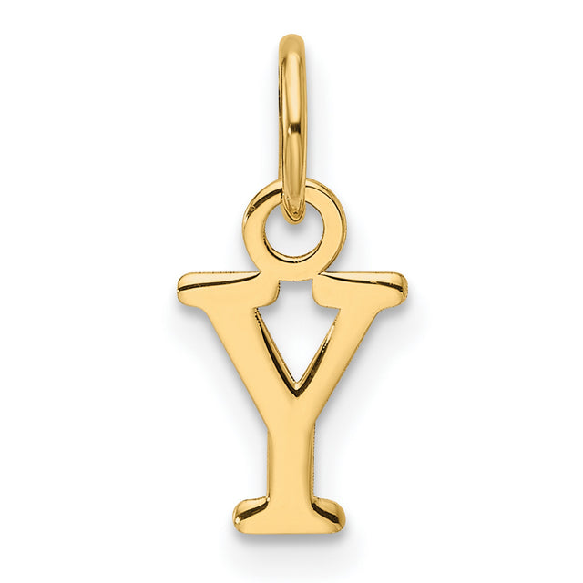 14k Yellow Gold Letter Y Pendant, Block Style Initial Charm, Polished Finish, Unisex Jewelry