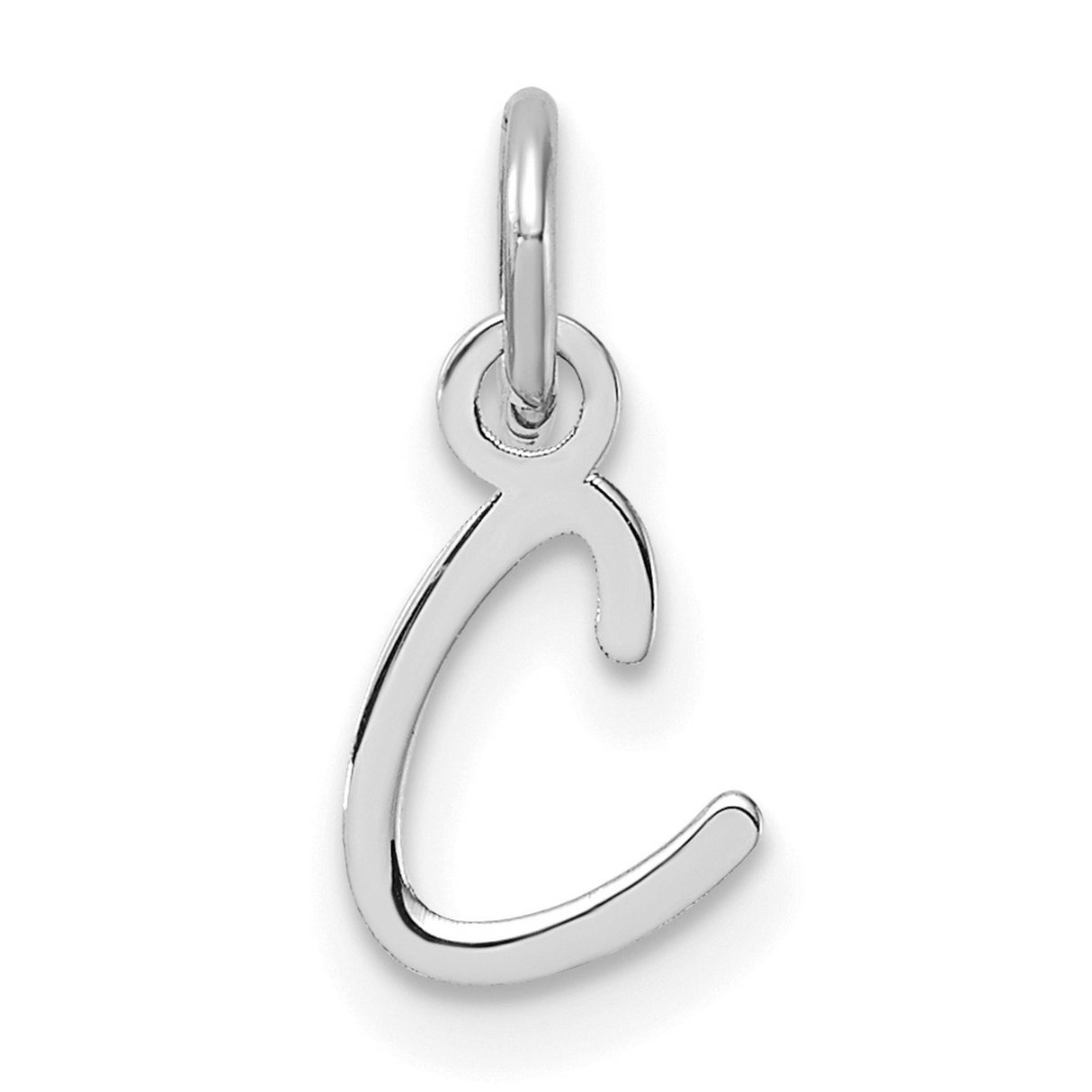 14k White Gold Script Letter C Pendant Charm, Polished Initial Monogram Jewelry