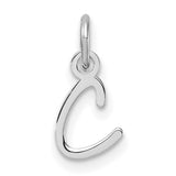 14k White Gold Script Letter C Pendant Charm, Polished Initial Monogram Jewelry