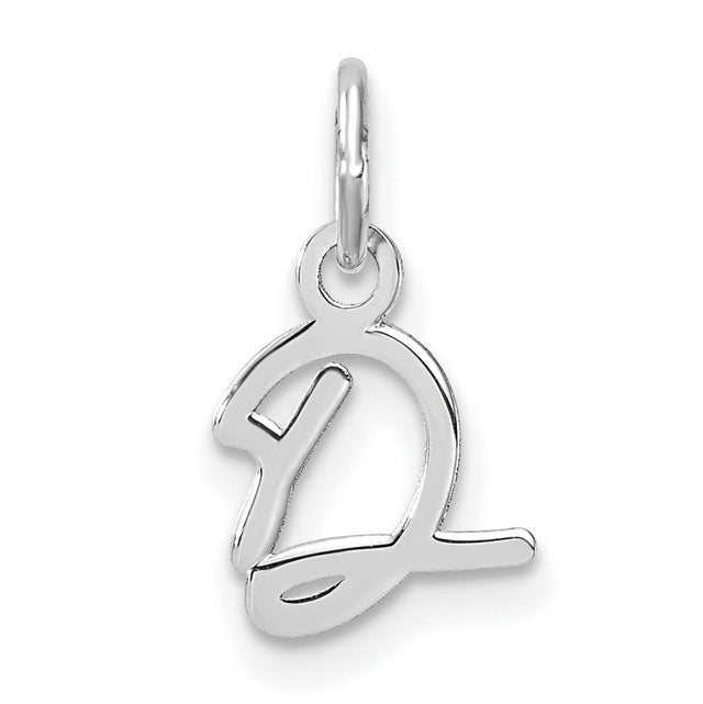 14k White Gold Script Initial D Pendant Charm, Polished Cursive Letter Design for Women