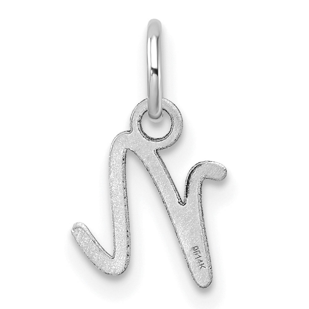 14k White Gold Letter N Pendant Charm, Script Initial Jewelry for Women