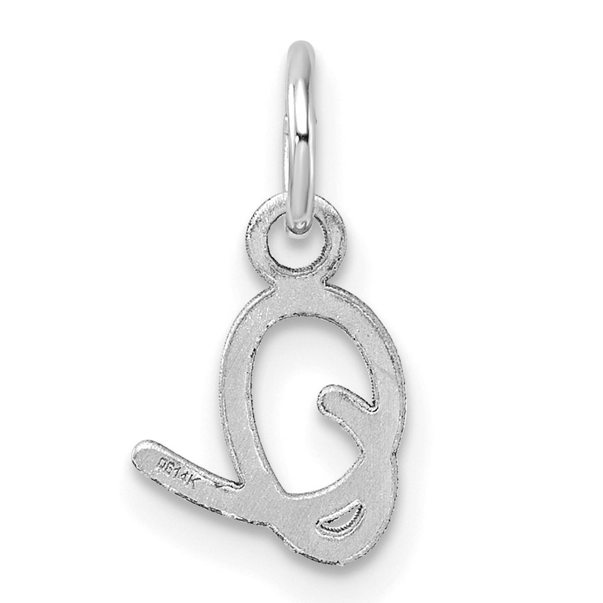 14k White Gold Letter Q Pendant, Cursive Initial Charm with Polished Finish