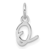 14k White Gold Letter Q Pendant, Cursive Initial Charm with Polished Finish