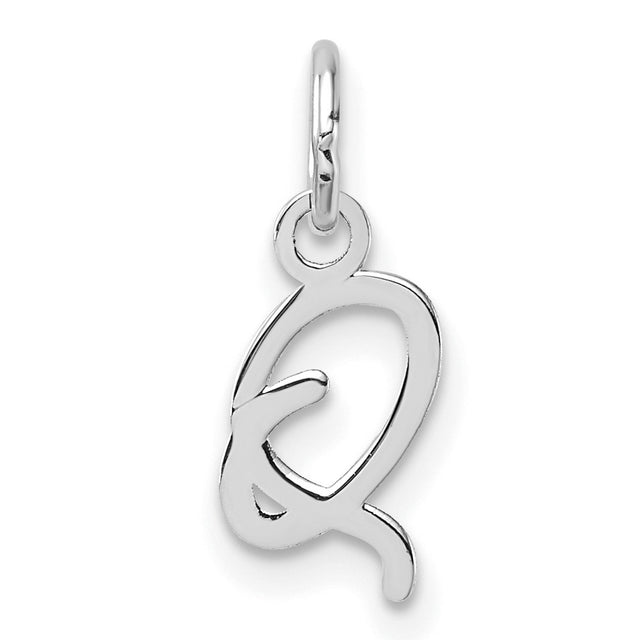Uppercase Letter Q Initial Charm Pendant in Real 14k White Gold