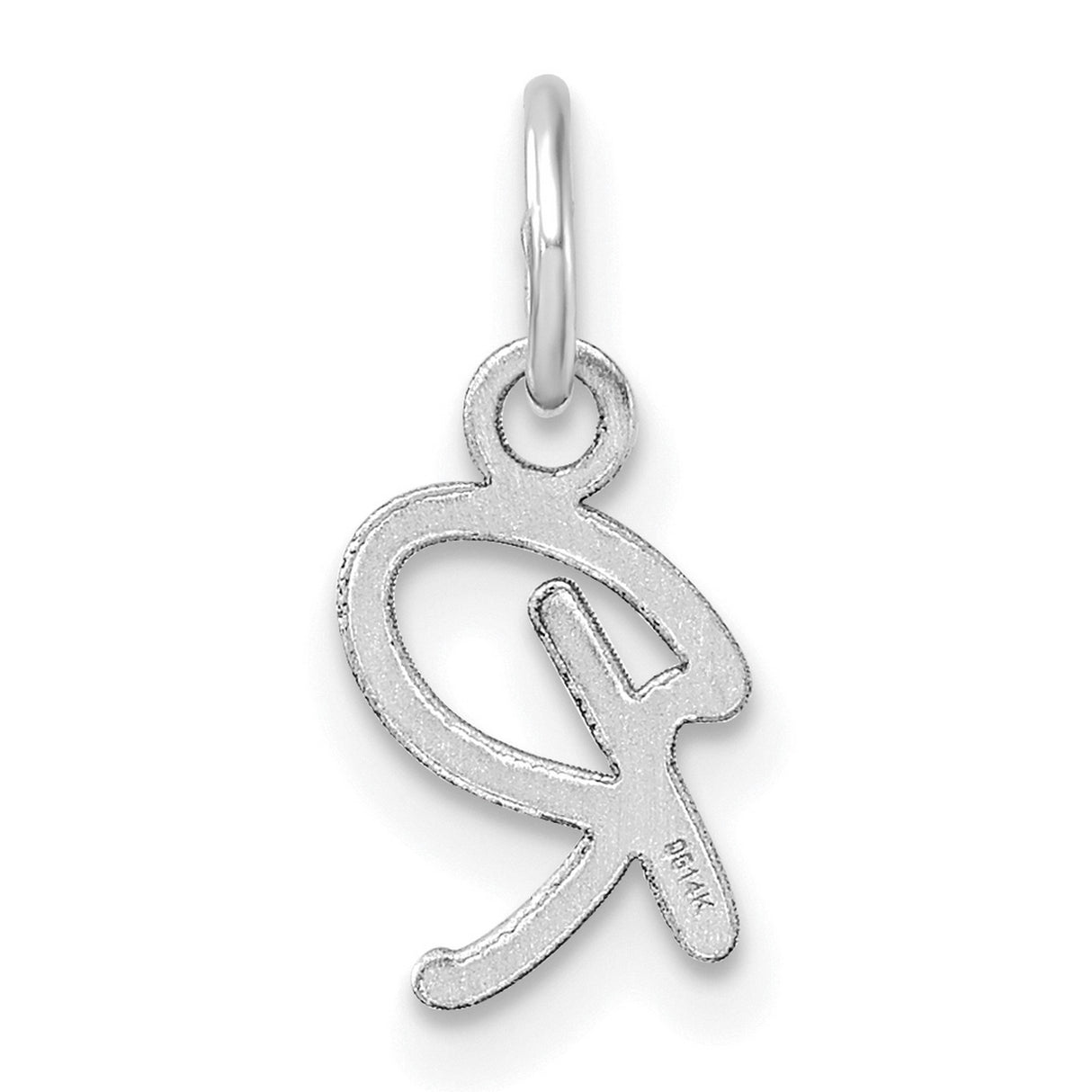 14k White Gold Initial R Pendant Charm in Cursive Script Letter Design