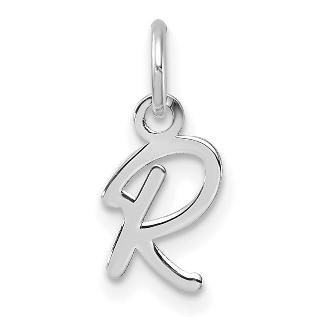 14k White Gold Initial R Pendant Charm in Cursive Script Letter Design