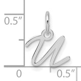 Uppercase Letter U Initial Charm Pendant in Real 14k White Gold