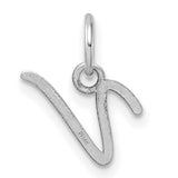 Uppercase Letter V Initial Charm Pendant in Real 14k White Gold