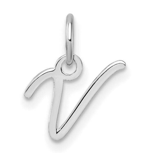 Uppercase Letter V Initial Charm Pendant in Real 14k White Gold
