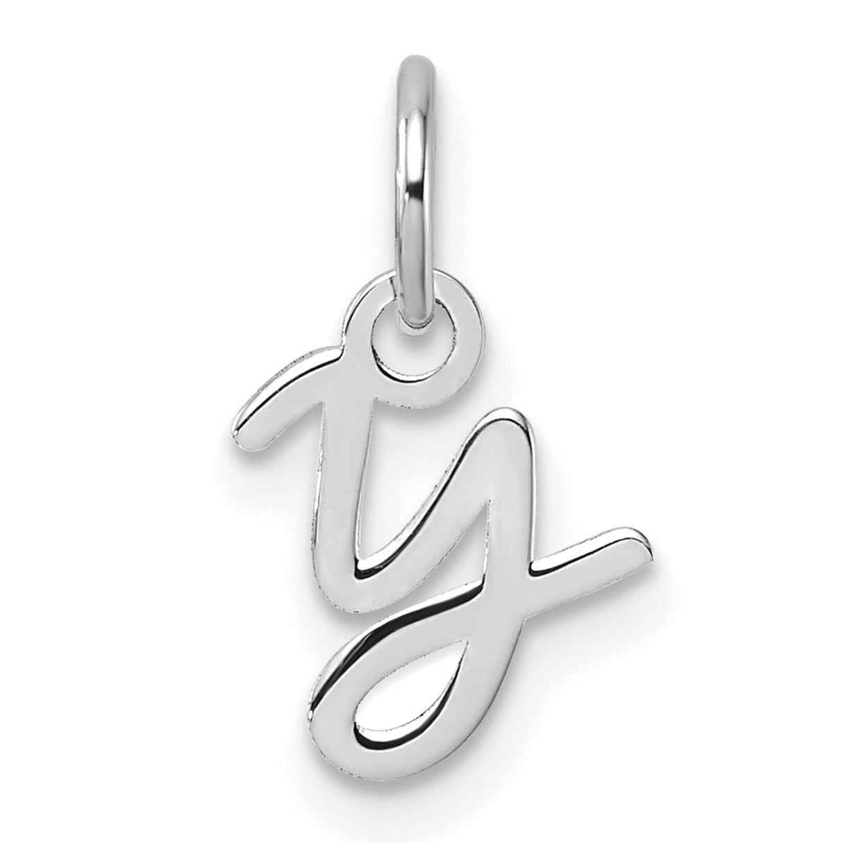 Uppercase Letter Y Initial Charm Pendant in Real 14k White Gold