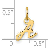 14k Yellow Gold Script Initial A Pendant Charm, Polished Cursive Letter Jewelry for Women or Unisex Wear