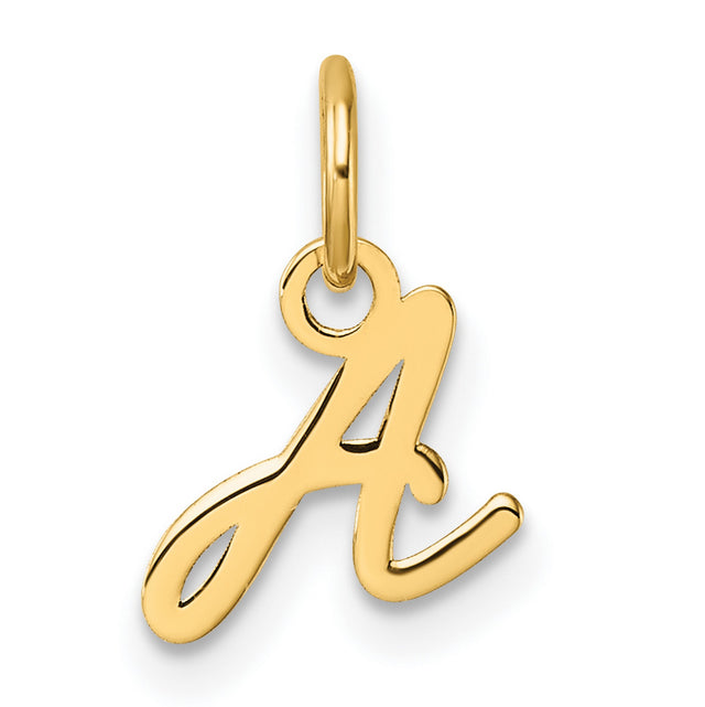 14k Yellow Gold Script Initial A Pendant Charm, Polished Cursive Letter Jewelry for Women or Unisex Wear
