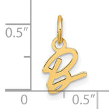14k Yellow Gold Script Letter B Pendant, Polished Cursive Initial Charm for Women