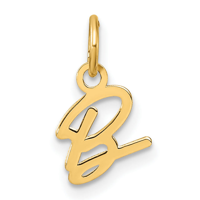 14k Yellow Gold Script Letter B Pendant, Polished Cursive Initial Charm for Women