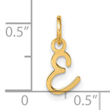 14k Yellow Gold Script Letter E Pendant Charm, Polished Alphabet Monogram Jewelry for Women or Unisex Wear