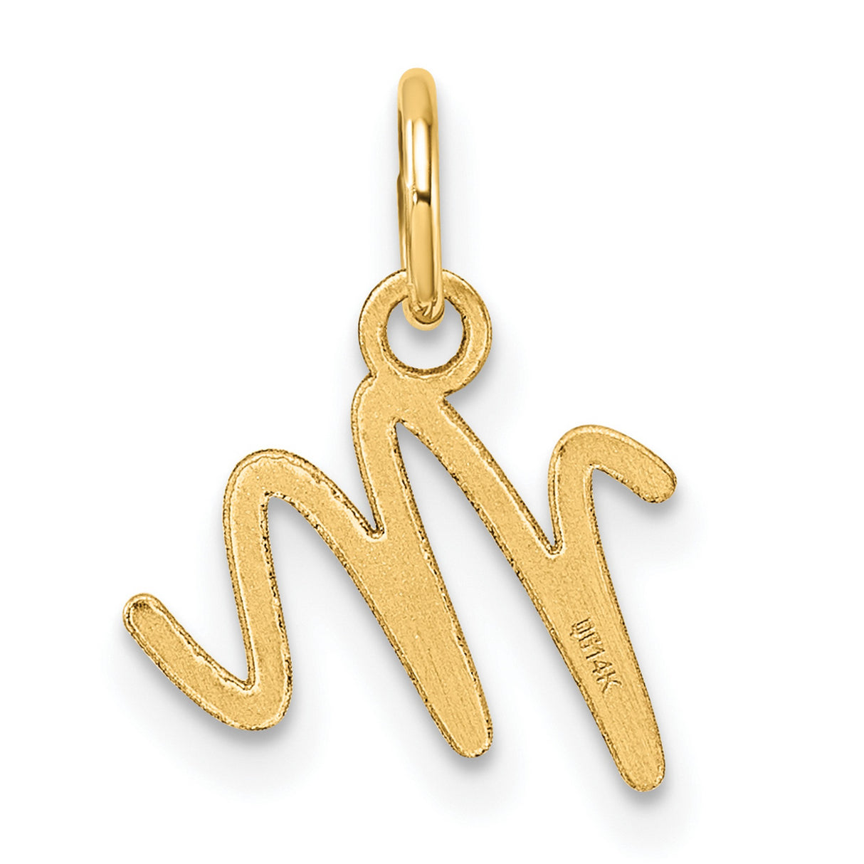 14k Yellow Gold Letter M Pendant, Polished Script Initial Charm for Women