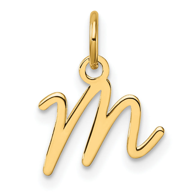 14k Yellow Gold Letter M Pendant, Polished Script Initial Charm for Women