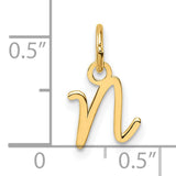 14k Yellow Gold Script Letter N Pendant Charm, Cursive Initial Monogram Jewelry for Women
