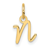 14k Yellow Gold Script Letter N Pendant Charm, Cursive Initial Monogram Jewelry for Women