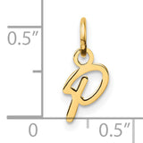 14k Yellow Gold Script Letter P Pendant, Polished Initial Charm for Necklace or Bracelet
