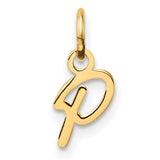14k Yellow Gold Script Letter P Pendant, Polished Initial Charm for Necklace or Bracelet