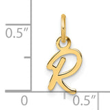 14k Yellow Gold Script Initial R Pendant, Cursive Letter Charm with Polished Finish